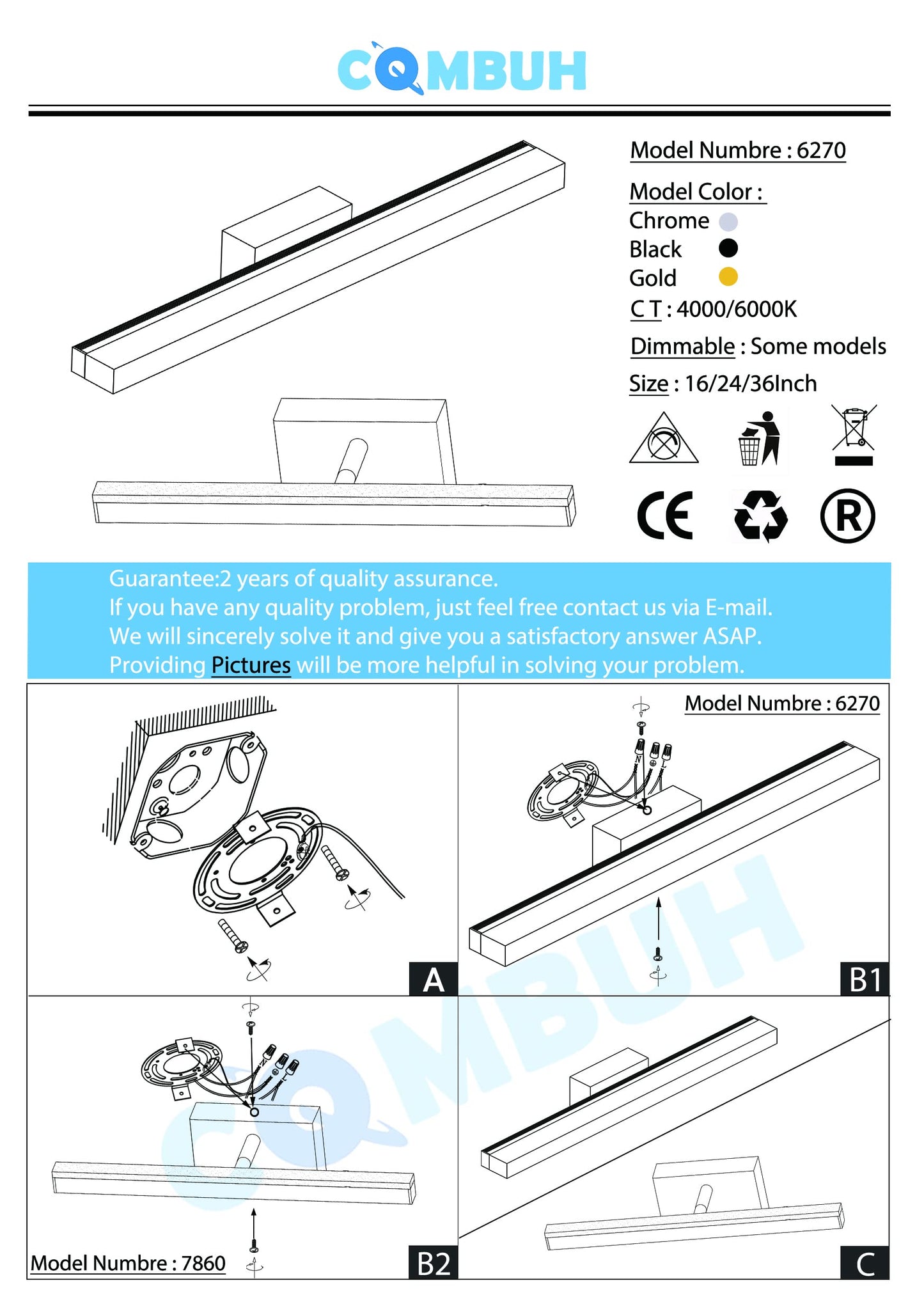 Combuh LED Bathroom Light Fixtures Over Mirror 24 Inch 14W, Black Vanity Lights Bar for Bathroom, Modern IP44 Wall Sconce Cool White 6000K