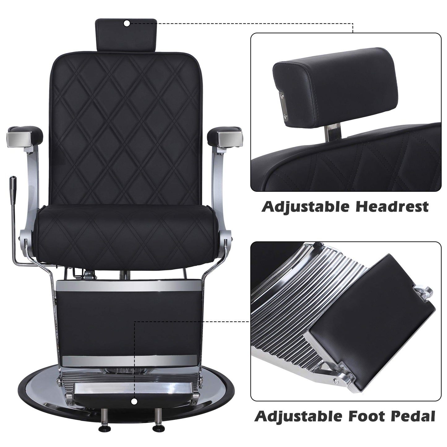 BarberPub Heavy Duty Metal Vintage Barber Chair All Purpose Hydraulic Recline Salon Beauty Spa Shampoo Equipment 3825 (Black with Black Stitches)