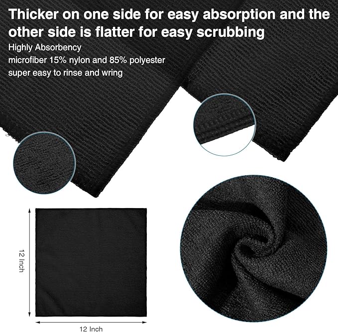 Macarrie 400 Pieces Microfiber Cleaning Cloths Bulk Absorbent Microfiber Towels Reusable Lint-Free Streak Free Wash Rags for House Kitchen Office Restaurants Bar Shop Car, 12 x 12 Inches (Black)