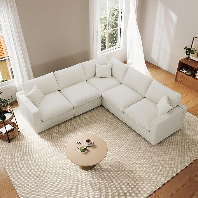 Cloud Couch Modular Sectional Sofa, 95.4" 5-Seater Corner Sectional Couches for Living Room, Convertible Cloud Sofa, Down Filled Wide&Deep Seat, Removable Washable Cushion Cover&Backrest Pillow Cover