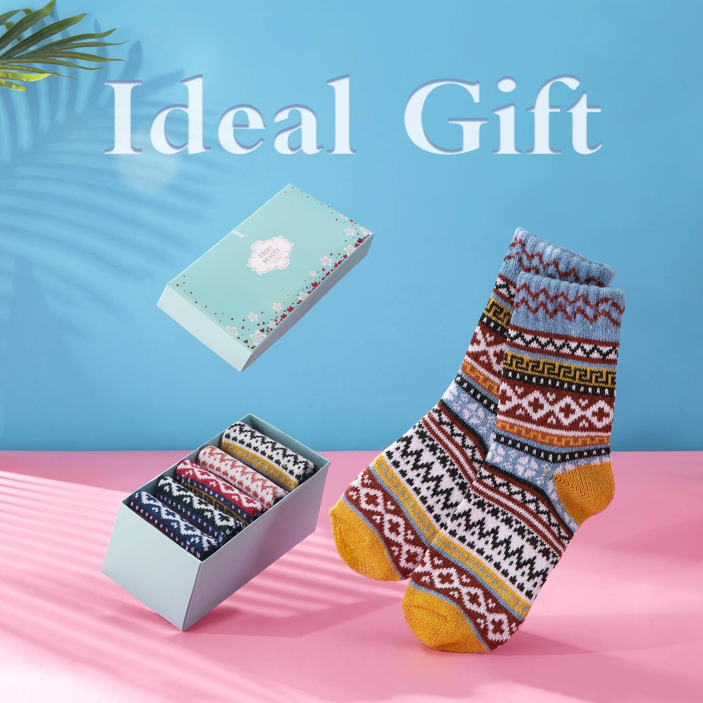 ICEIVY Socks Women, Soft Knit Wool Winter Thick Warm Cabin Fuzzy Crew Women Socks 5 Pack (Multicolor-2)