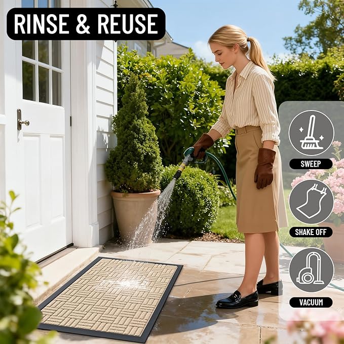 OLANLY Front Door Mat Outside Entrance 71x47, Absorbent, Heavy Duty Sturdy Natural Rubber Doormat Indoor Outdoor, Non-Slip, Stain and Fade Resistant, Low Profile Floor Mat for Entryway, Latte White