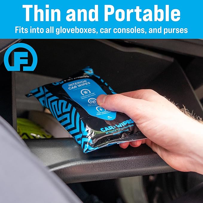 Fortress Car Interior Wipes (25 ct, Pack of 10) for Car Interior Cleaning, Dashboard, Seats, Detailing, and Steering Wheel [Travel Size] Skin-Safe Car Interior Cleaner Supplies