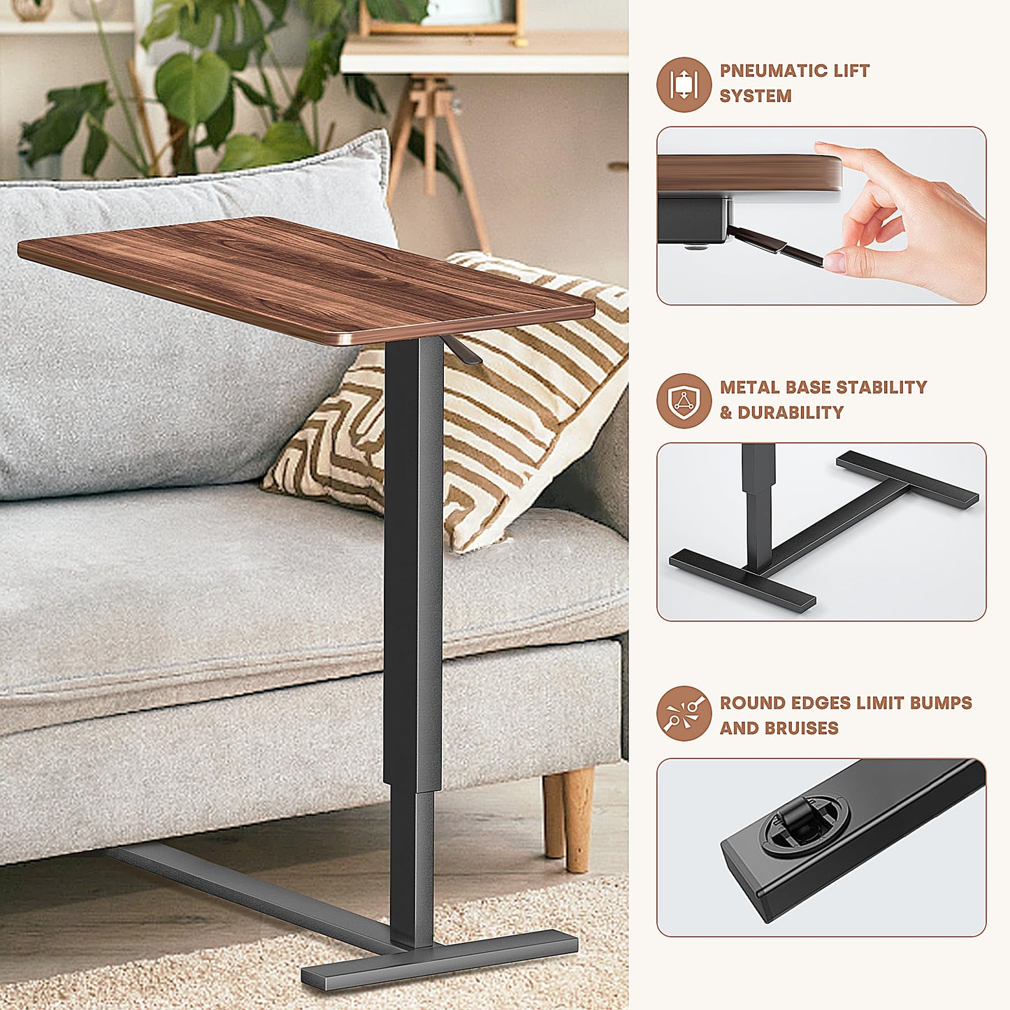 NIUTN Overbed Bedside Table with Wheels, Adjustable Hospital Bedside Desk, Rolling Laptop Table, Mobile Standing Desk