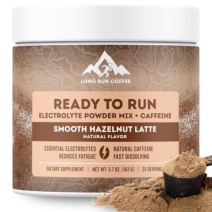 Ready to Run: Electrolytes + Caffeine Powder Mix by Long Run Co. [HAZELNUT LATTE] — 600mg Electrolytes, 50mg Caffeine, Onl...