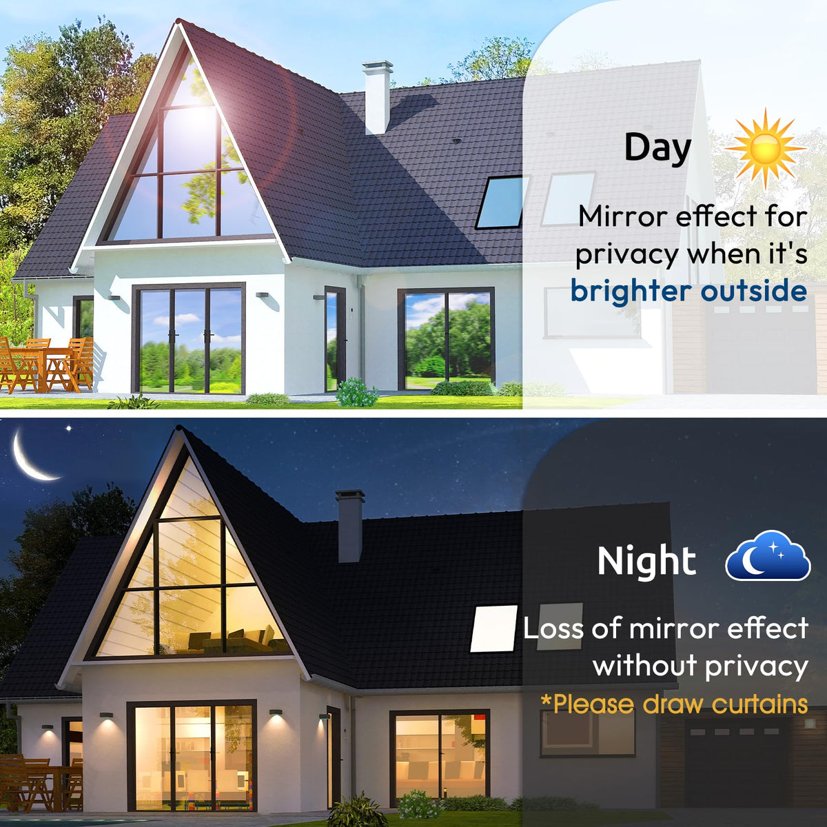 rabbitgoo Window Privacy Film One Way Window Tint for Home, Removable Reflective Heat Sun Blocking Anti UV Glass Door Covering, Mirror Tinting Film House Office, 17.5 in X 6.5 Feet, Black Silver
