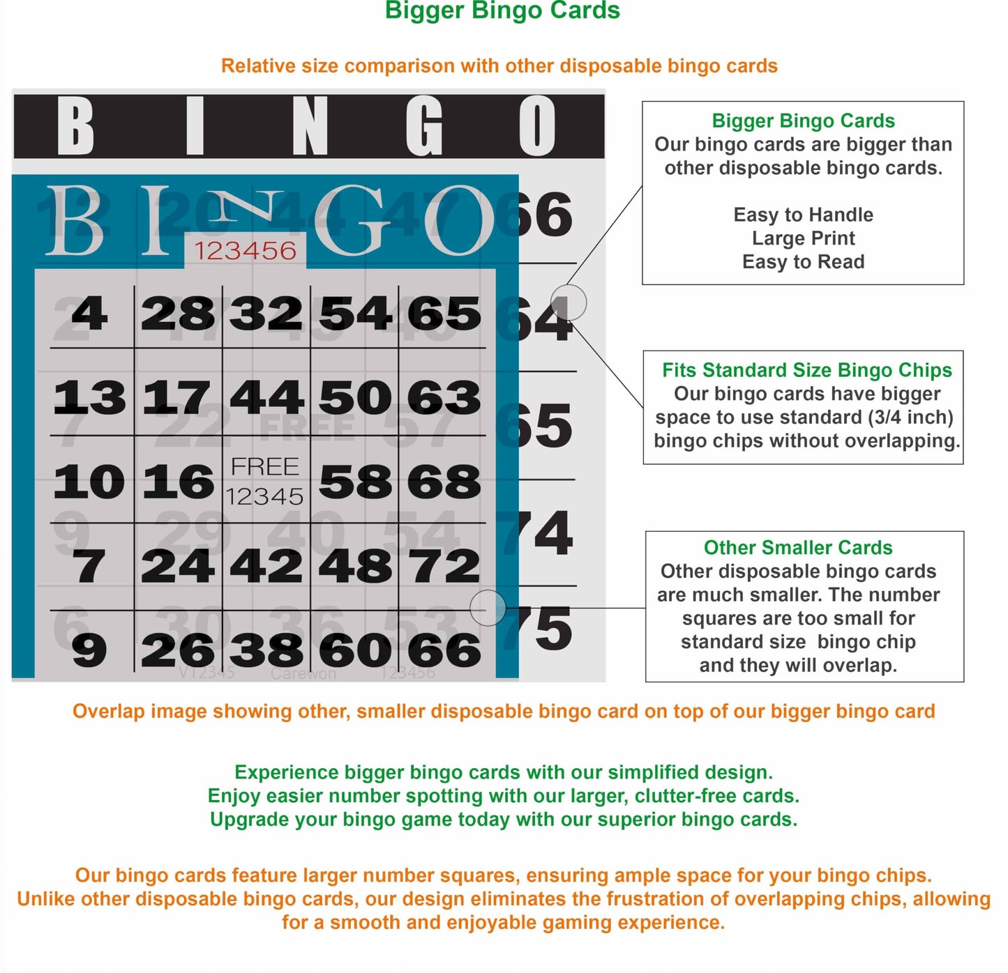 Carewon 500 Bingo Cards, Large 4.5" x 4.5", Paper Bingo Sheets, Disposable or Reusable for Daubers or Chips