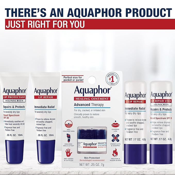 Aquaphor Lip Repair Stick, Moisturizing Lip Balm Pack, Relieves Dryness, Holiday Gifts for Self Care, 0.17 Oz Stick, Pack of 2