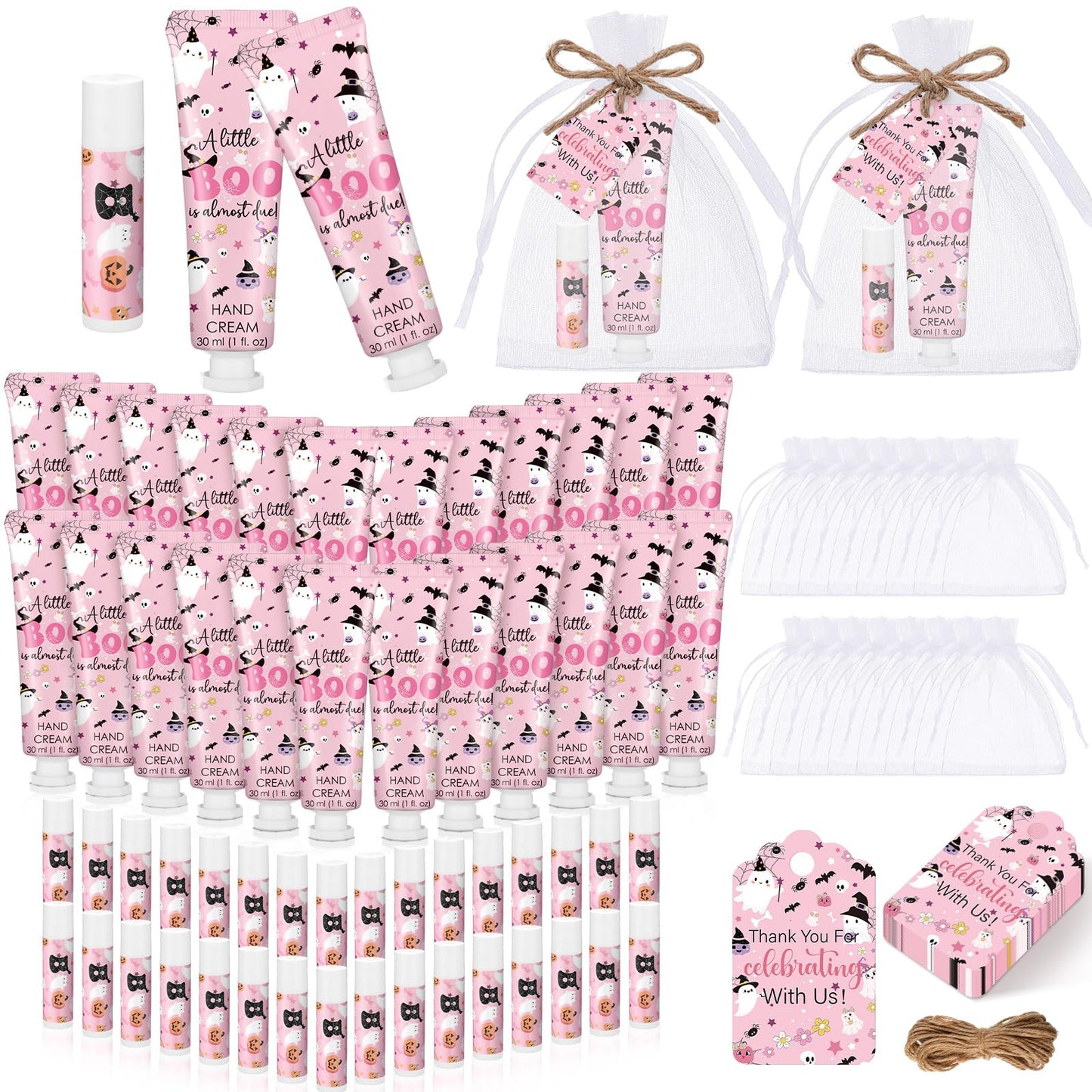 Dansib 24 Sets Halloween a Little Boo Is Almost Due Baby Shower Hand Cream and Lip Balm Gift Travel Size Hand Lotion and Lip Bal