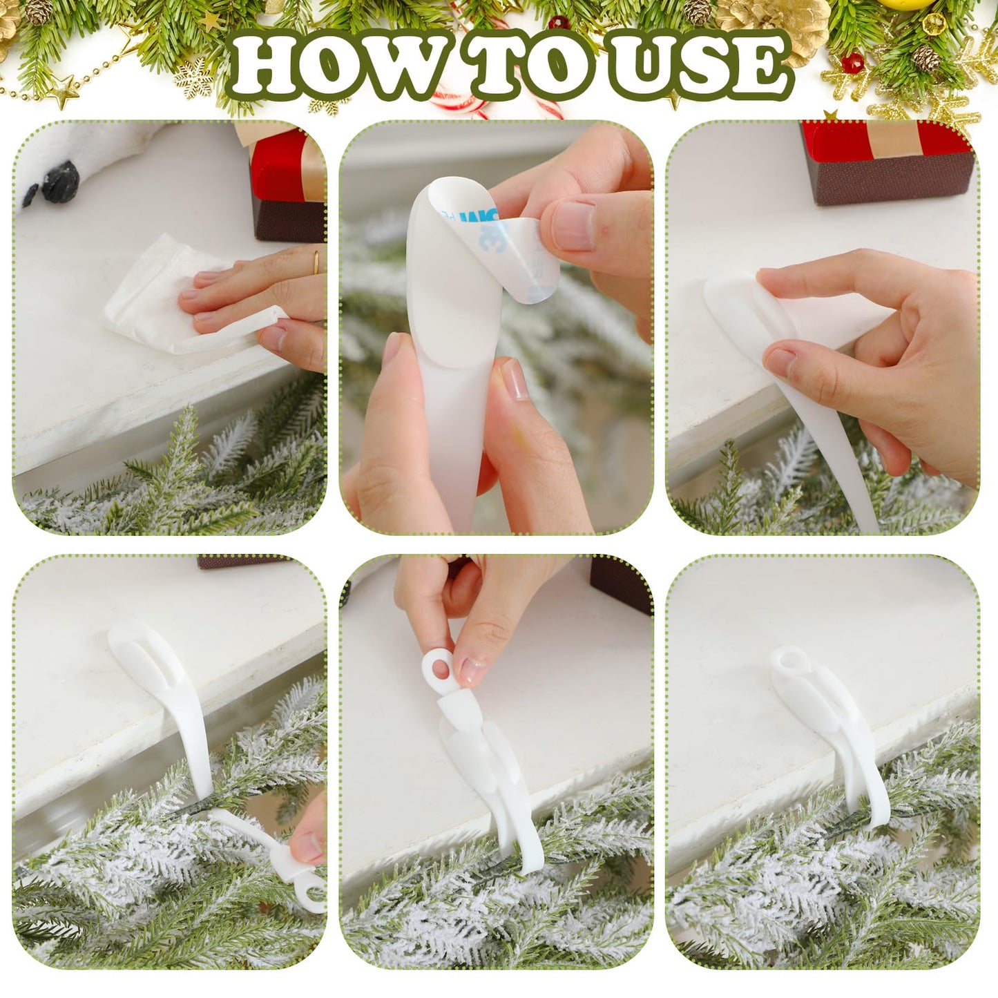 Relaxweex 24 Pcs Christmas Garland Hanger for Mantle Garland Hooks Christmas Wreath Ties Stocking Holder Reusable Silicone Adhesive Straps for Wreath Fireplace Mantle Stairways (White)