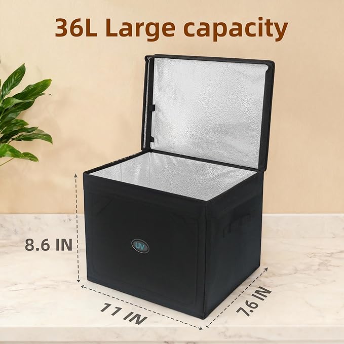 Large UV Sanitizer Box, 36L Portable Sanitizing and Cleaning Machine with 3-Level Timer, Foldable UV Cleaner Box for Household Use Like Phone, Towel, Key, Etc. Ozone Free