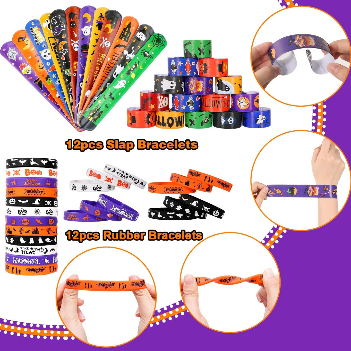 Halloween Party Favors for Kids Toys 264pcs Halloween Prizes Bulk for Kids, Goody Bag Fillers including Stamper Tattoos Slap Bracelets Rubber Bracelets Treats Non Candy Party Supplies