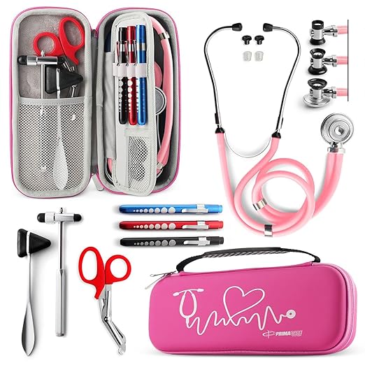 Primacare KB-9397-PK Stethoscope Case, Supplies Included, Pink with Multiple Compartments, Portable and Lightweight First ...