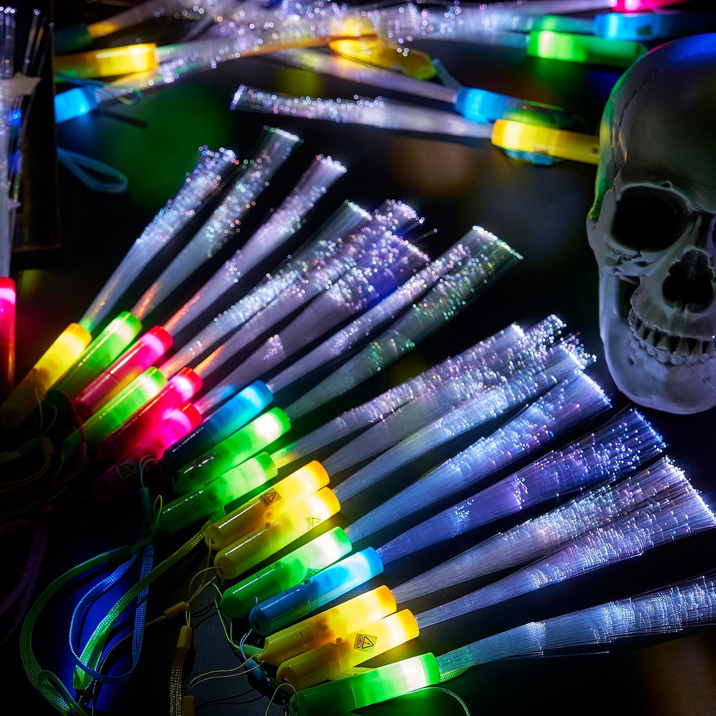 Zhanmai 24 Pieces Upgraded Glow Fiber Wands Sticks, LED Light Fiber Optic Wands LED Flashing Glow Sticks Supplies for Wedding Party Favors