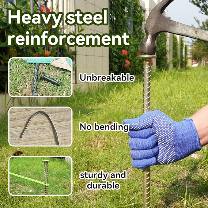 JPOIP 23-Inch Long Rebar Stakes - 1/2 Inch Diameter Heavy Duty Galvanized Steel Ground Asphalt Anchors for Speed Bump, Wheel Stop, Tent and More (10)