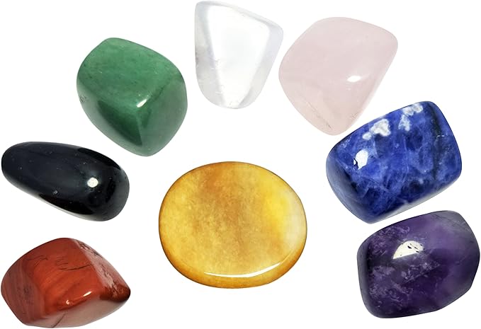 Chakra Stones Healing Crystals Set of 8, for Crystal Healing Meditation, Reiki or As Worry Stones or Palm Stones Thumb Stones and Crystal Therapy