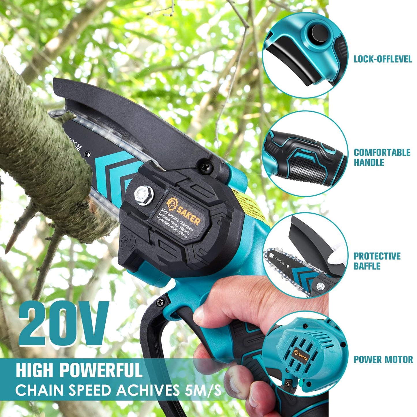Saker Mini Chainsaw,Portable Electric Chainsaws Cordless,Handheld Chain Saw Pruning Shears Chain Saws for Tree Branches,Courtyard,Household and Garden,Christmas Gifts for Men Dad Husband Women