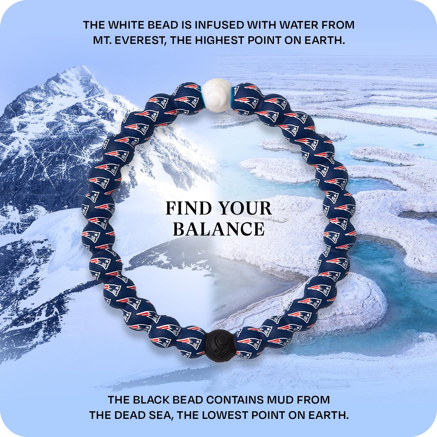 Lokai Silicone Beaded Bracelet for Men & Women, NFL Football Collection - New England Patriots, Blue Logo, Extra Large - Silicon