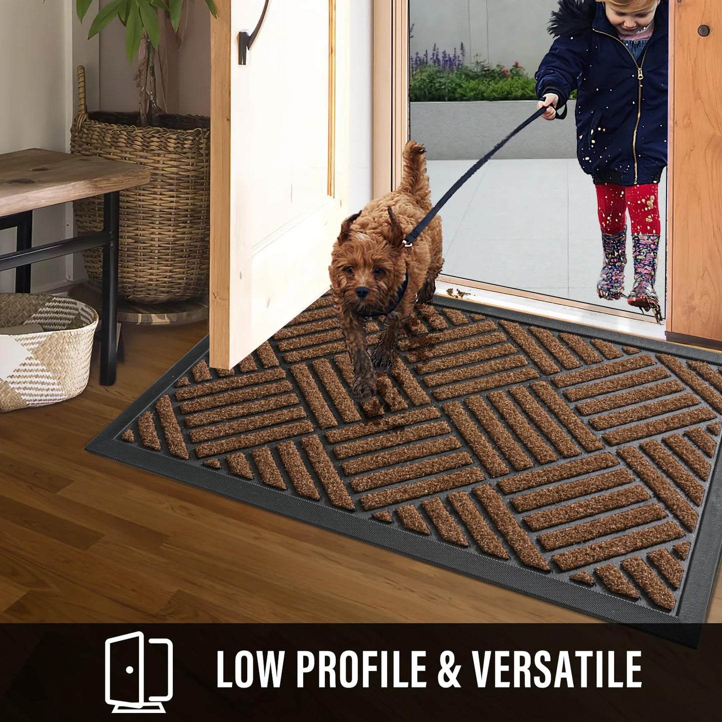 HIYARD Front Door Mat Outdoor, All-Season, All-Weather Doormat, Sturdy Non-Slip Backing, Low Profile, Easy Clean Welcome Mat, Coffee, 29x17