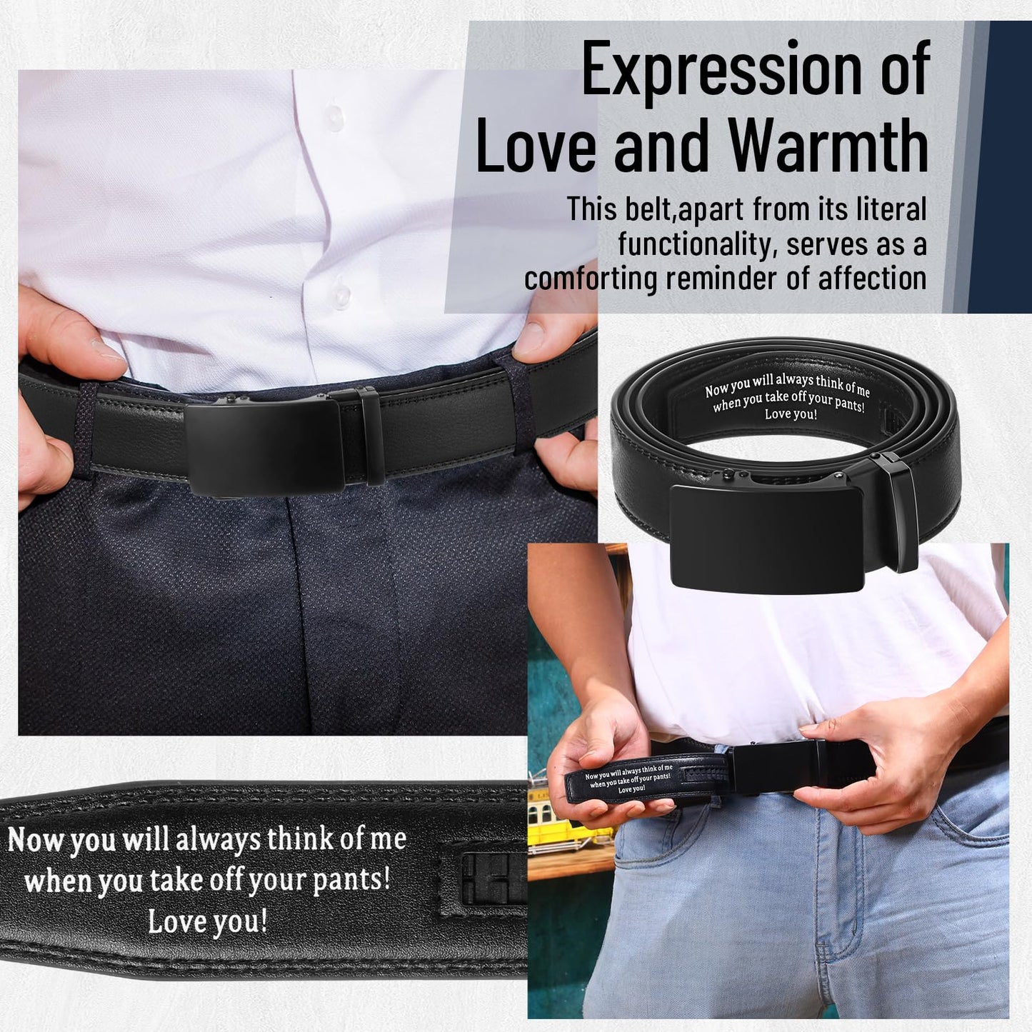Bunnycool Engraved Mens Ratchet Belt Leather Slide Personalized Belt for Men with Buckle for Husband Birthday Wedding Gift(32-38inch,Regular Style,Black)