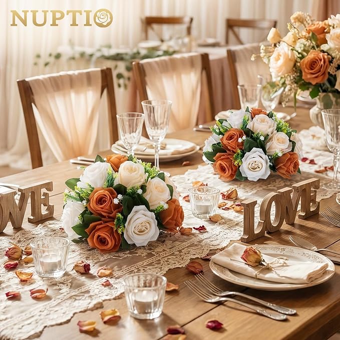 NUPTIO Terracotta Flower Ball Centerpieces: 10 Pcs Artificial Rose Kissing Balls for Wedding Party Tables - Faux Silk Floral Arrangements for Fall Home Thanksgiving Event Dining Decorations