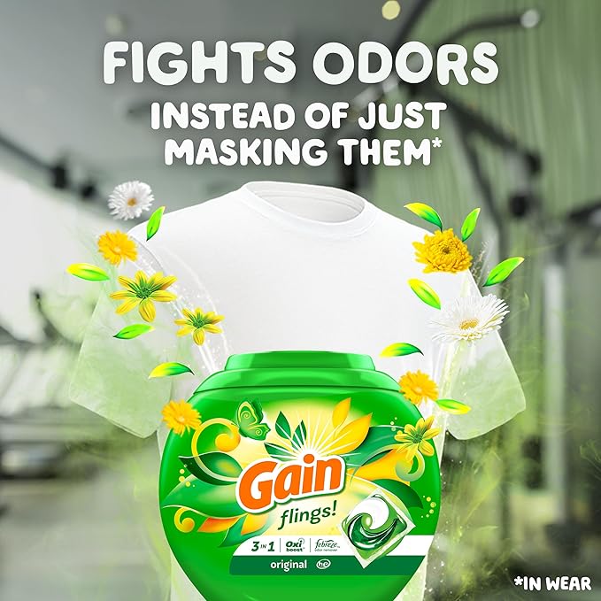 Gain Flings Laundry Detergent Pacs, 112 Count, Original Scent, 3 in 1 HE Detergent Pacs with Oxi Boost and Febreeze
