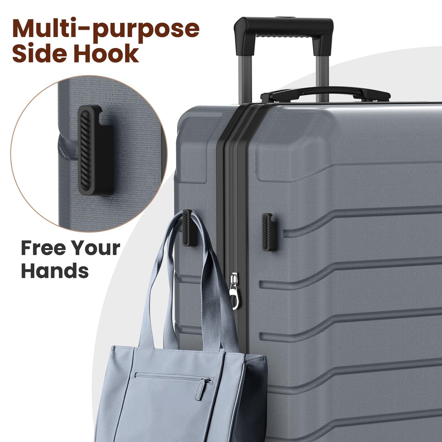 ExoRoute Luggage Sets 3 Piece, Hardside Carry On Suitcase with Spinner Wheels, Lightweight Durable Luggage for Travel | TSA Lock, Expandable Suitcase Set for Men and Women（20/26in） (Grey)