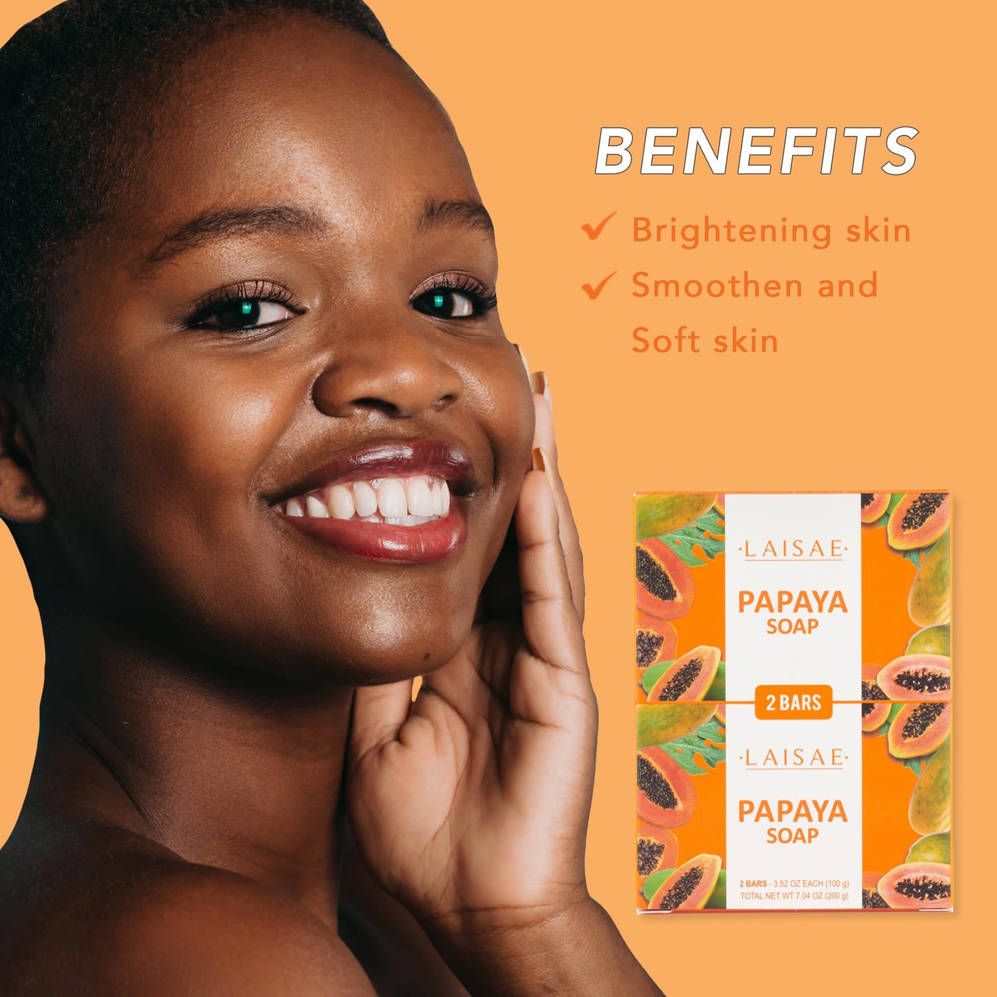 LAISAE Papaya Exfoliating Soap, Hydrating Face Moisturizer with Niacinamide, Shea Butter and Aloe Vera, Even Skin Tone Body Clea