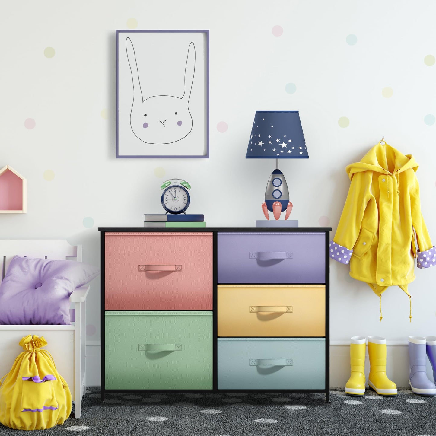 Sorbus Kids Dresser with 5 Drawers - Storage Chest Organizer Unit with Steel Frame, Wood Top & Handles, Tie-dye Fabric Bins for Clothes - Wide Furniture for Bedroom Hallway Kids Room Nursery & Closet