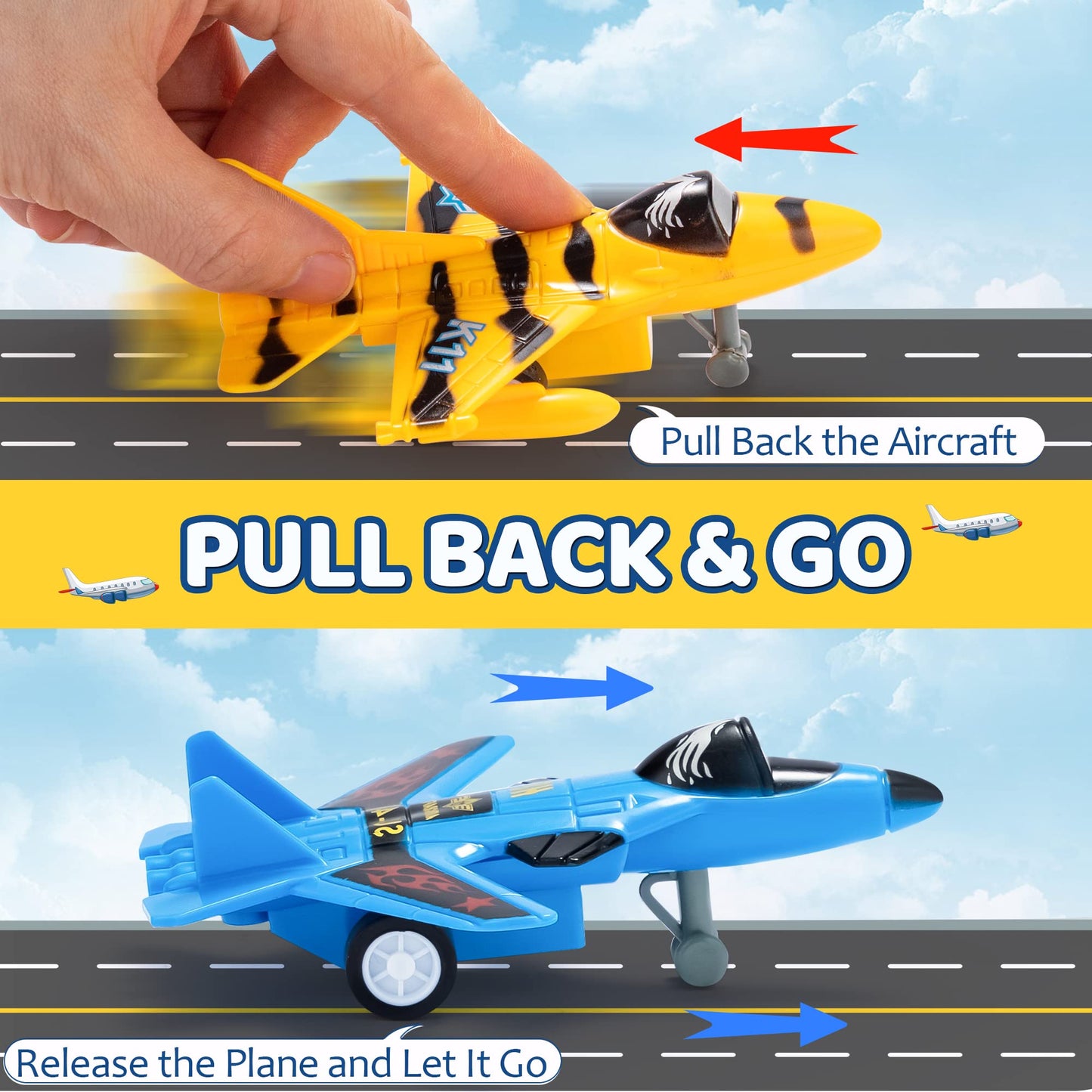 JOYIN 16 Pcs Pull Back Airplane Toys, Boys Plane Playset, Aircraft Incl Helicopter, Fighter, Bomber, Biplane Model, Gifts for Toddler Kids 3+ Years Old, Kids Presents, Treasure Box Toys for Classroom
