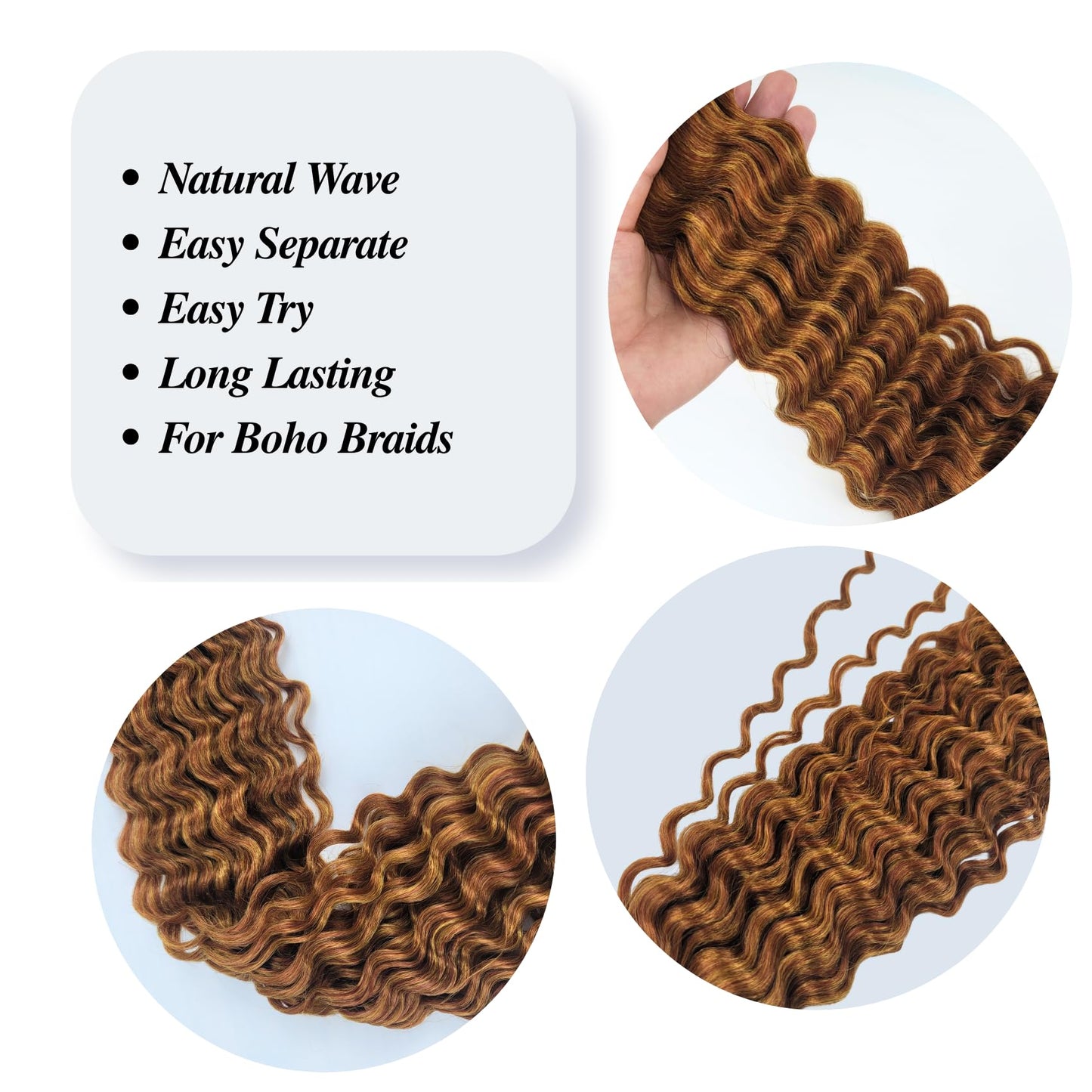 Copper Boho Braiding Hair Pre stretched Boho Hair for Braiding Curly Knotless Bohemian Braids(30 inch, Packs of 5)