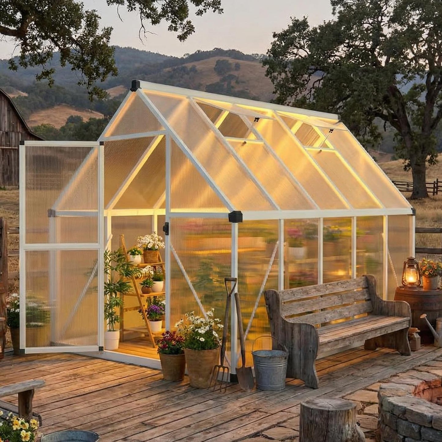 IDEALHOUSE 6x11 FT Outdoor Greenhouse with Windproof Aluminum Frame, Polycarbonate Greenhouse, Lockable Door and Ajustable Roof Vent, Aluminum Walk-in Greenhouses, for Backyard, Lawn