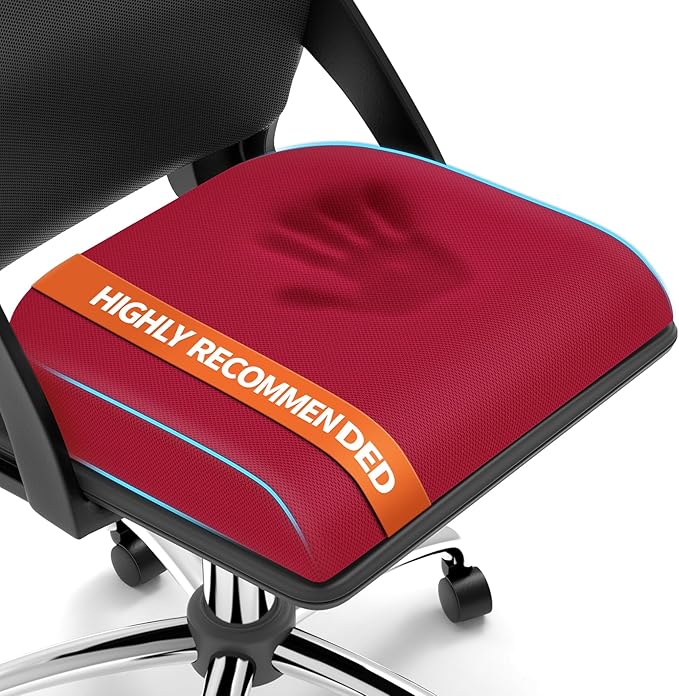 TranquilRelax Large Seat Cushion, Memory Foam Cushion for Long Sitting Hours on Office Chair, Home & Car, Non-Slip Chair Pad for Relieving Back & Sciatica & Hip & Coccyx Pain (Red)