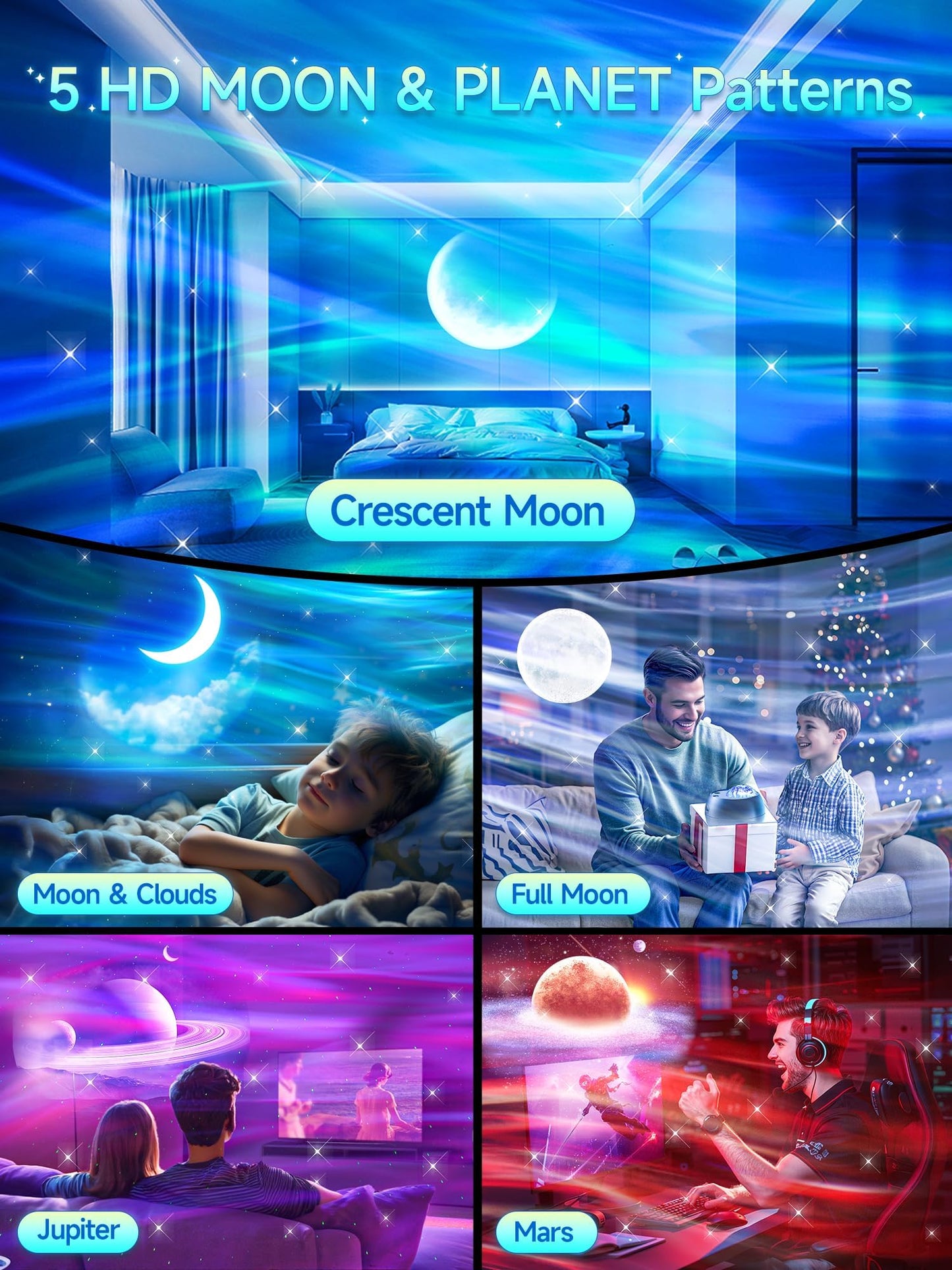 Northern Lights Projector,180 Lighting Modes Galaxy Projector for Bedroom,15 White Noise&Bluetooth Galaxy Projector for Bedroom,Remote+Timer Moon Star Projector Galaxy Light Projector,Christmas Gifts
