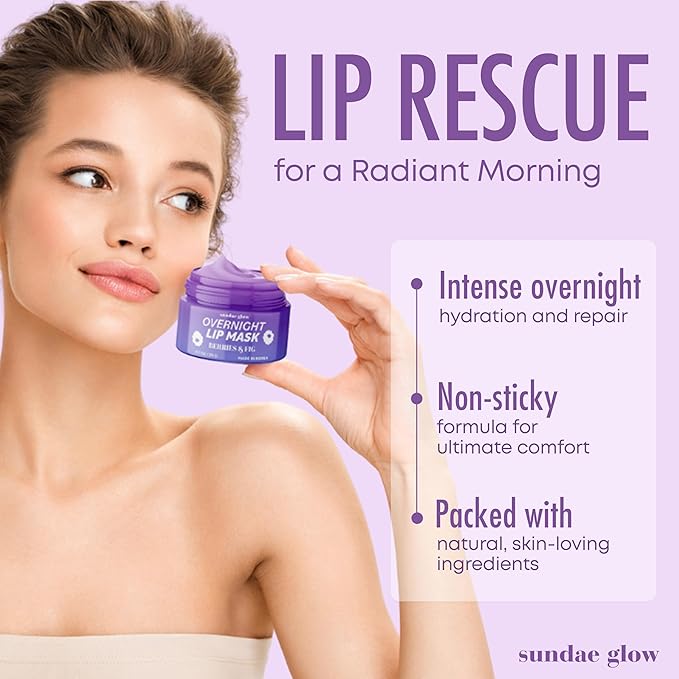 Lip Mask with Berries & Fig – Overnight Lip Repair, Intense Hydration & Smoothing – Dermatologist Tested, Korean Lip Care – Vegan, Clean Beauty, 95% Natural – 1 Pack
