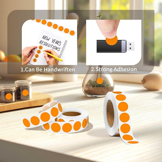 0.75 Inch Multi - Purpose Removable Labels,1000 PCS 3/4" Orange Dots for Classroom, Papers, Market, Price Tags, and Library Book Labels. Non - Printable Round Colored Stickers