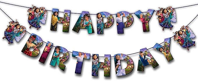 "Encato Happy Birthday Banner – Magical Family Theme Party Decorations – Colorful Hanging Birthday Banner – Cartoon Inspir...