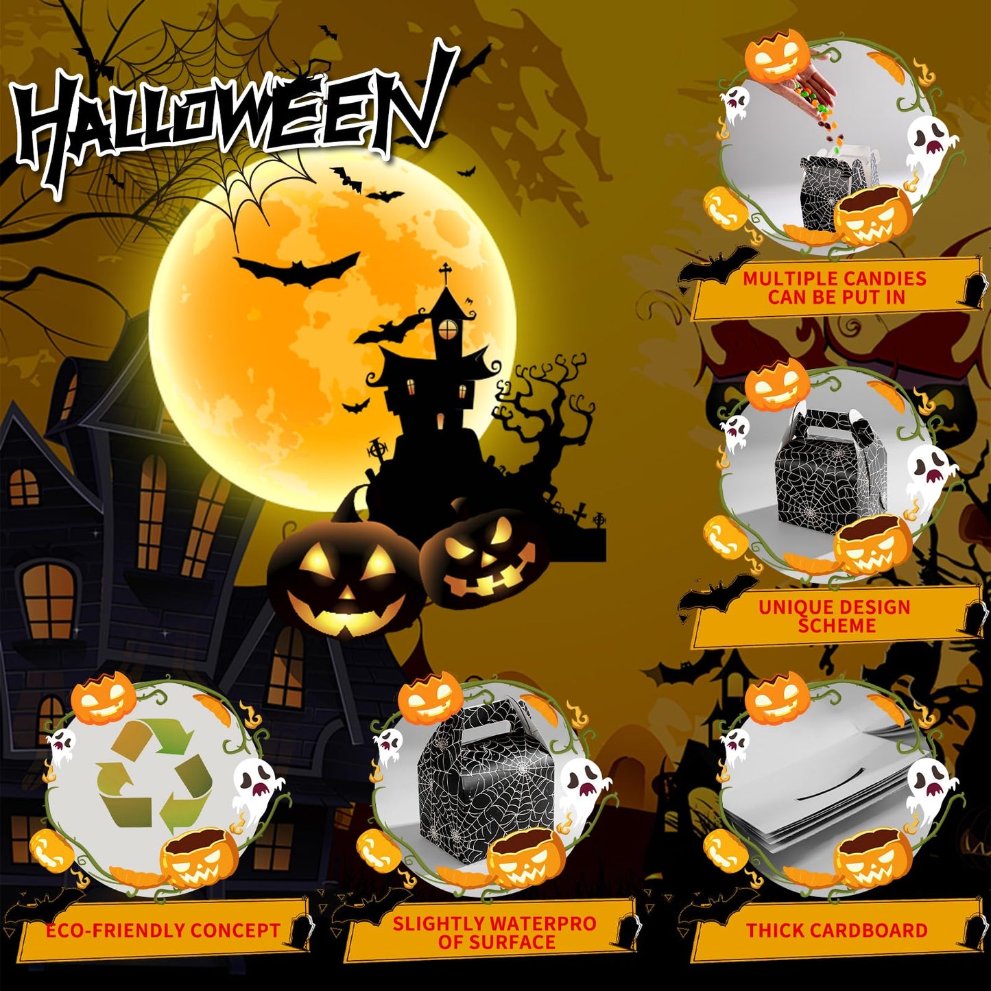 NIPURA Halloween Party Candy treat Gift Boxes, Party Decorations for Kids and Children Creative Packaging Boxes, goodie box suitable for Halloween, Pumpkin Theme Candy Box (Spider style candy box - 12 pcs.)