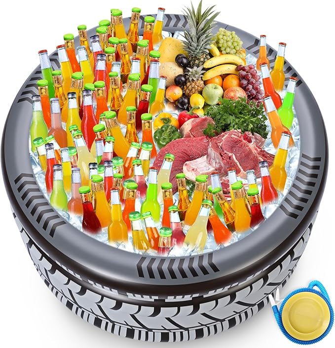 Soulchen 150+ Cans Inflatable Tire Tubes Cooler Large Capacity Inflatable Floating Ice Cooler with Pump Ice Buffet Food Dr...