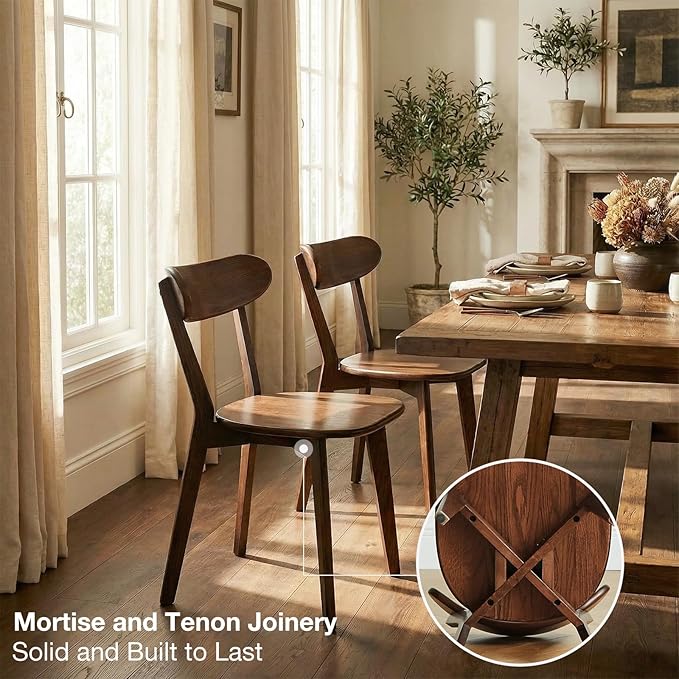 Bamskov 100% Solid Wood Dining Chairs Set of 4 - Practical Kitchen Chairs - Wood Dining Chair for Dining Room, Kitchen (Walnut)