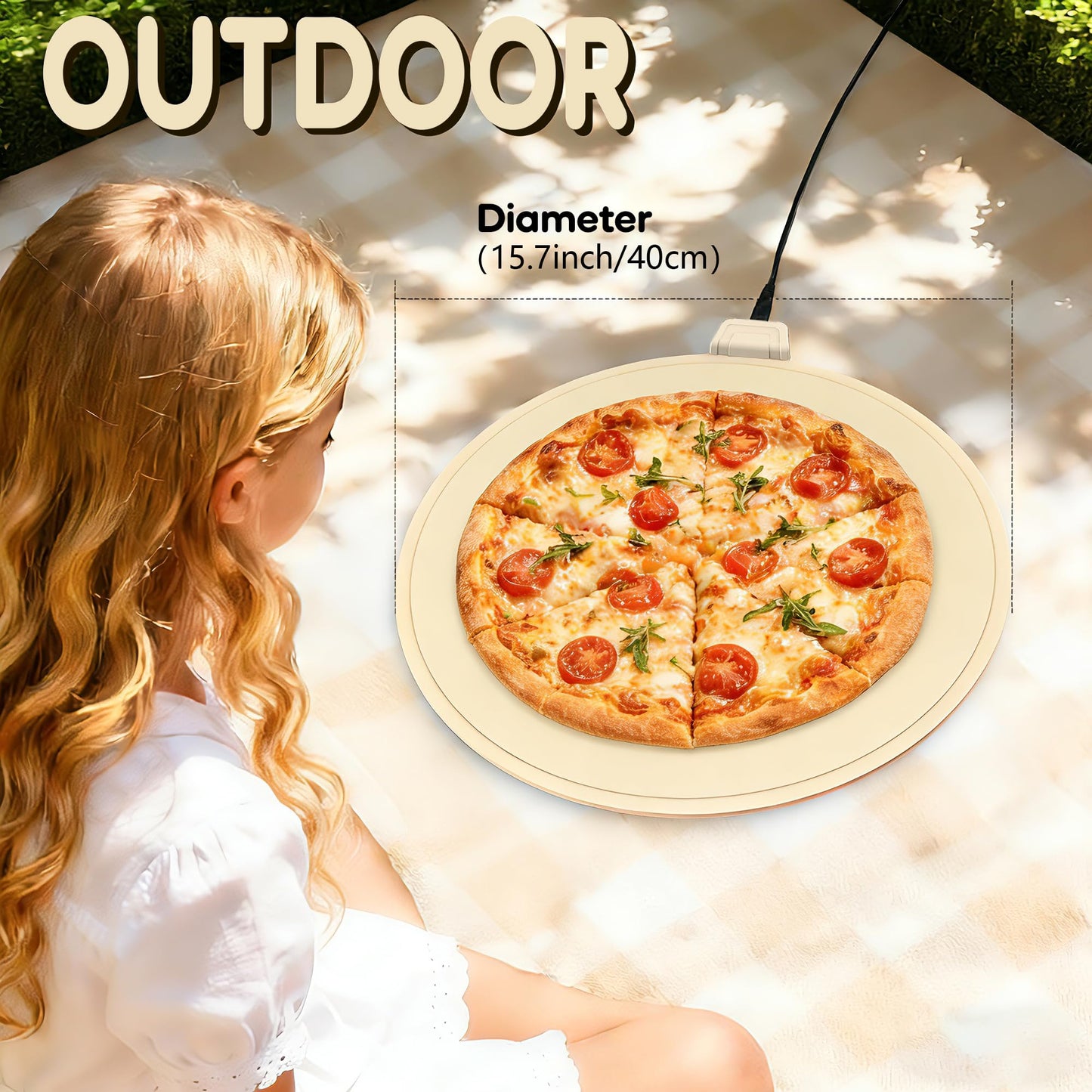 Smilesilk Portable Silicone Pizza Warming Mat - Roll Up Electric Food Heating Pad Tray, Fast Even Heating for Buffet Parties, Foldable Hot Plate Warmer for Home Kitchen Gifts (khaki)