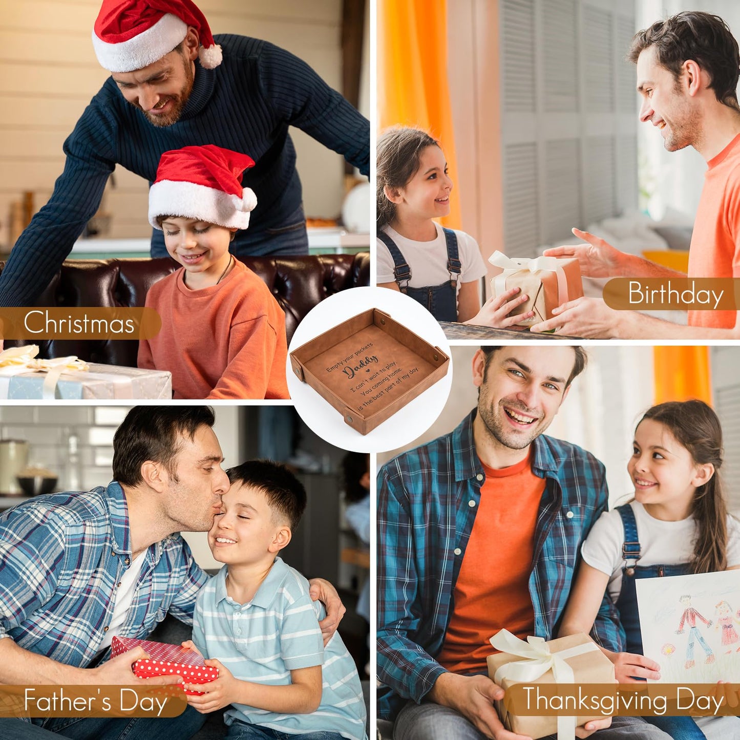 Daddy Gifts, New Dad Gifts, Dad Gifts from Daughter Son - Premium PU Leather Empty Your Pockets Daddy Tray - Best Dad Ever Gifts for Birthday Fathers Day