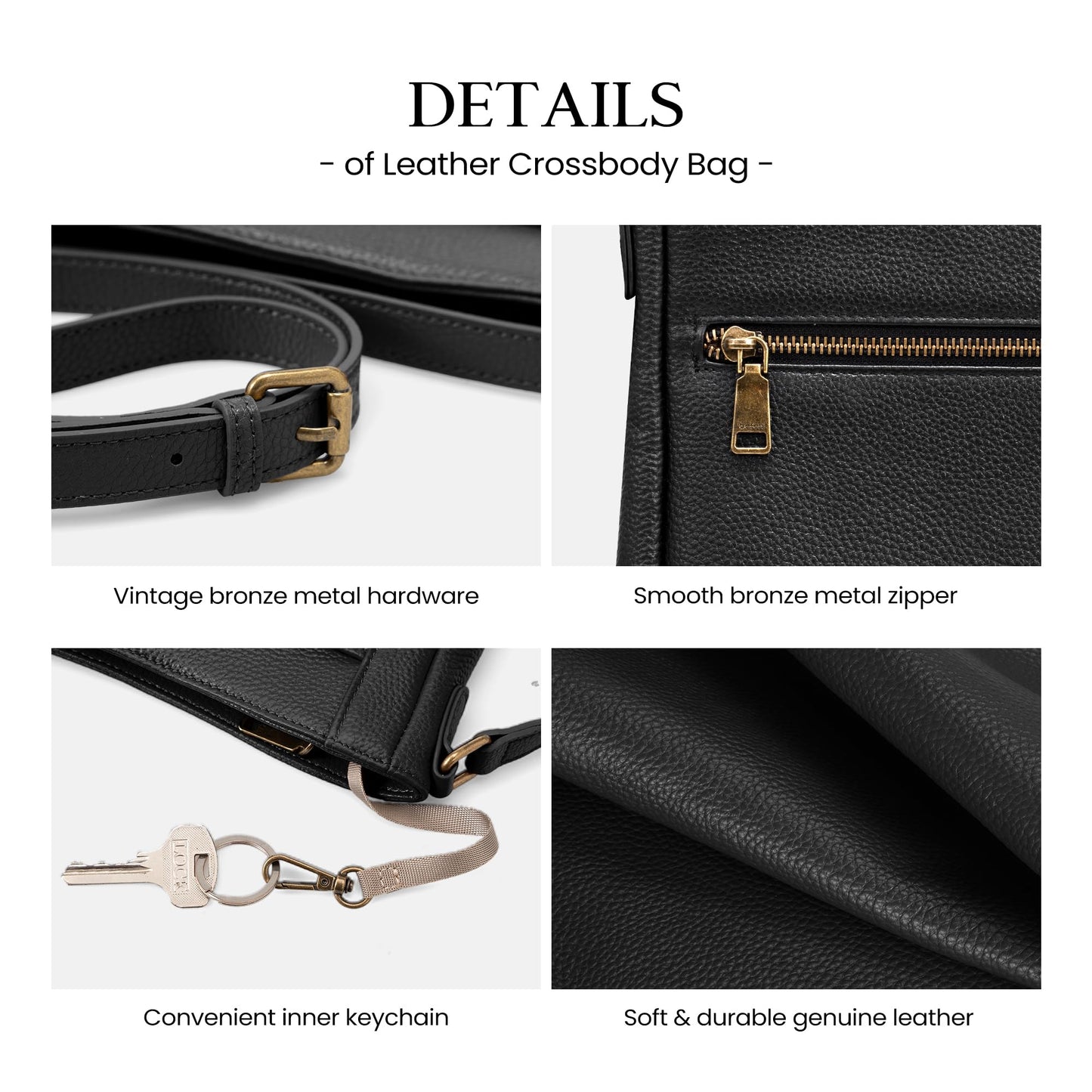 befen Black Genuine Leather Small Crossbody Bags for Women, Womens Cross Body Purse Shoulder Bag Handbags with RFID Blocking Card Slots for Daily & Travel