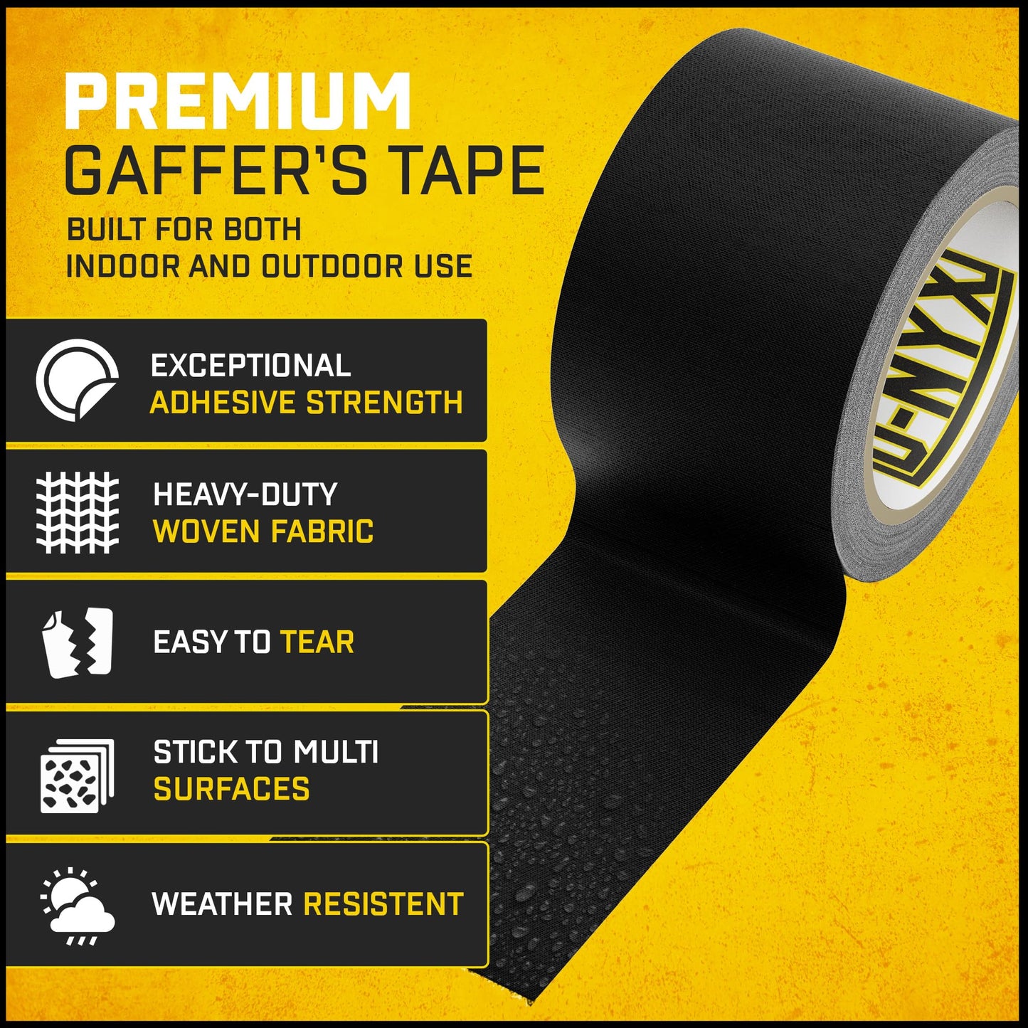 D-NYX Gaffer Tape 2 Inch x 1 Pack Black Gaffing Tapes, Heavy Duty No Residue, Matte Finish, Non-Reflective, Multipurpose Premium Heavy Duty Strong Fabric Floor Tape