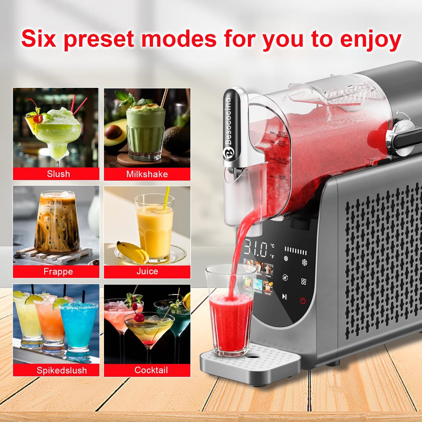 Slushie Machine 84oz, Slushy Machine for Home, Frozen Drink Machine with One-Touch Screen, 6 Preset Programs, Auto Clean, No Ice Needed, Dishwasher Safe Parts, for Margaritas, Frappés and More (84oz)