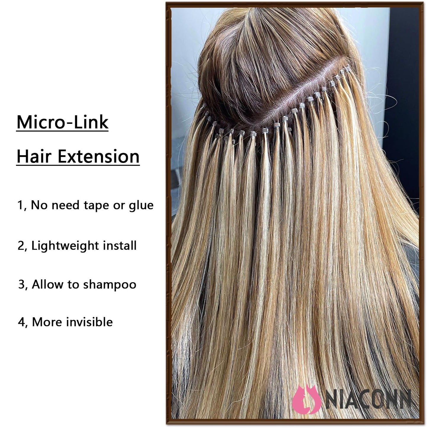 NIACONN 1000pcs 5 mm Tinsel Hair Extensions Beads, Silicone Lined Ring Micro Link I-tip Beads for Hair Extension - Dark Brown