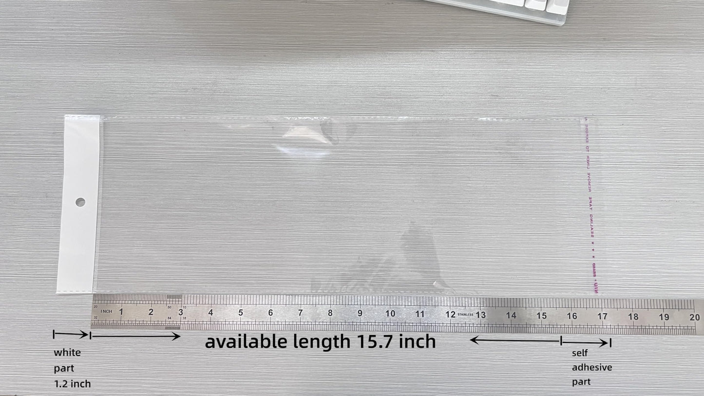 PABCK 100 Pack (Available Size 6.1x15.7 inch) Clear Self Adhesive Straight Hair Packaging Bags with Hang Hole Wigs Hair Storage