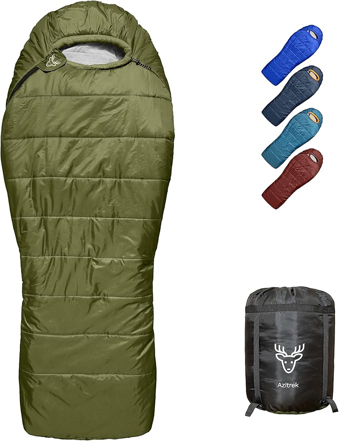 Azitrek 0 Degree Mummy Sleeping Bags for Adults Camping | XXL Big and Tall 3-4 Season Warm Cool | Cold Weather Winter Slee...