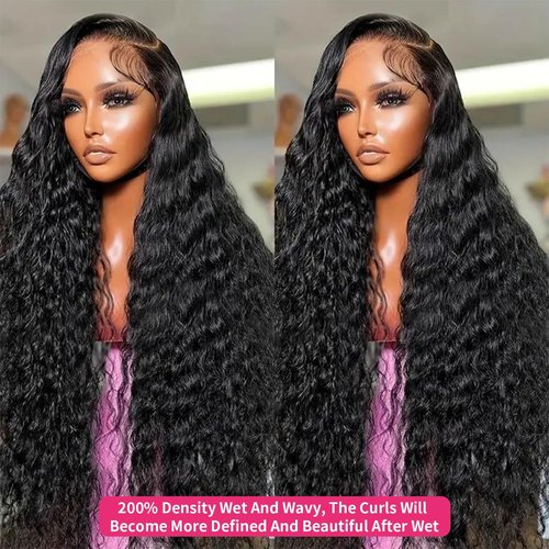 HCHHCH 13x6 Full Lace Frontal Wig Water Wave Virgin Human Hair Wigs 200% 18 Inch Deep Wave 13x6 HD Full Lace Frontal Wigs For Black Women Wet and Wavy Wig