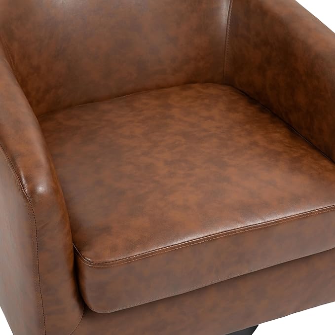 UIXE 360° Swivel Barrel Accent Chair Armchair, Faux Leather Modern Round Club Arm Chair Upholstered Single Sofa Seating Corner Nook Side Reading Seat for Living Room, Office, Bedroom - Coffee Brown